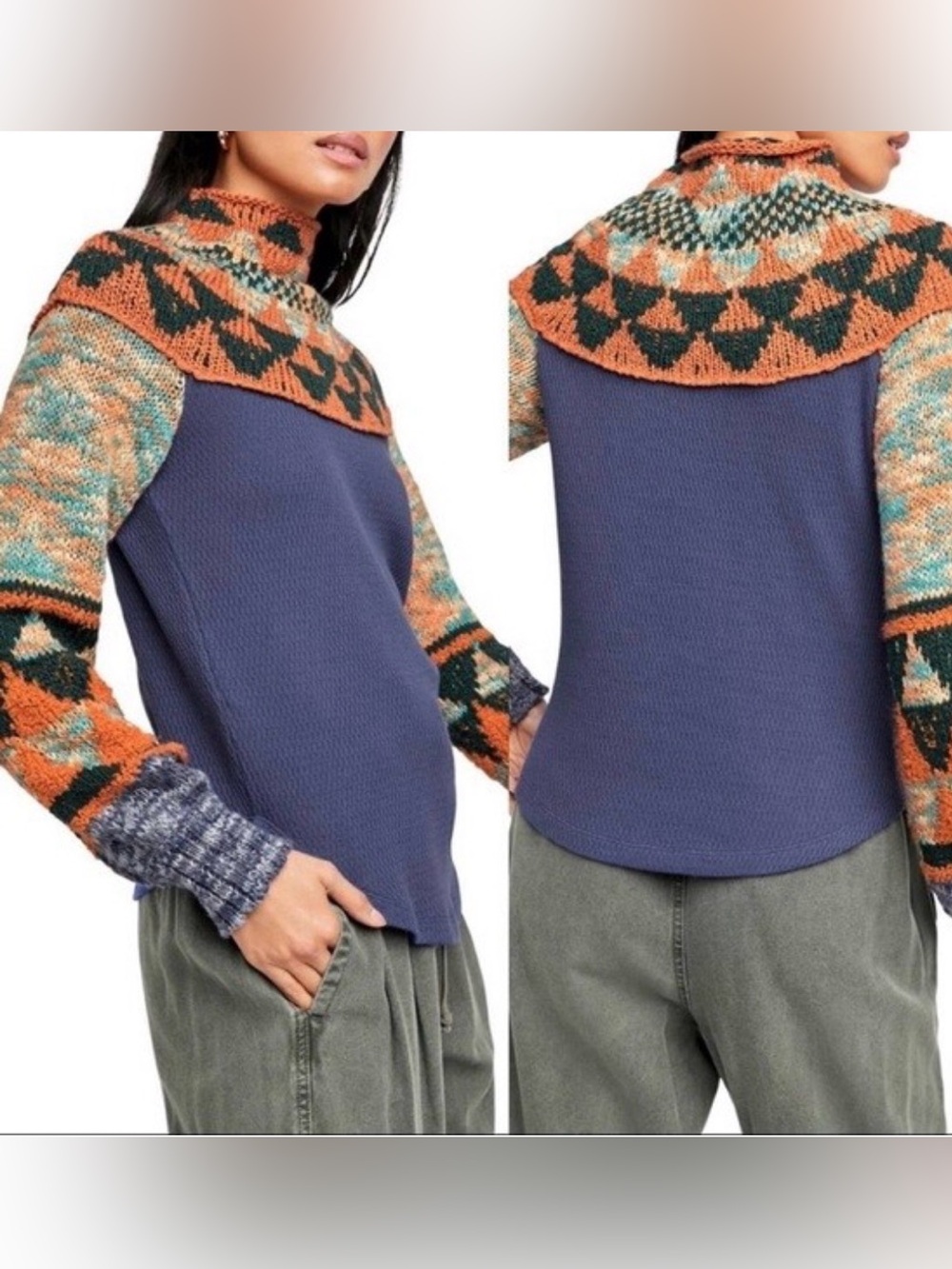 Free People "Swit The Small Stuff" pullover Shirt Top-Sweater Details-M-Boho